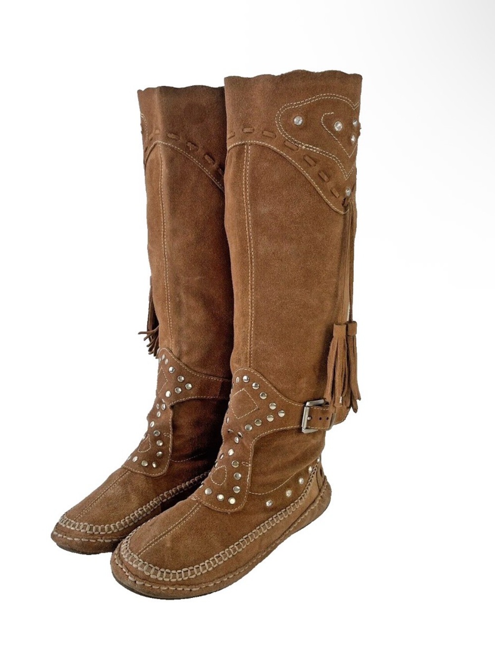 Steve Madden Brown Suede Studded Tassel Knee-High Moccasins 7B